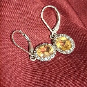 Diamond and Yellow Citrine In 925 Sterling Silver Dangle Earrings